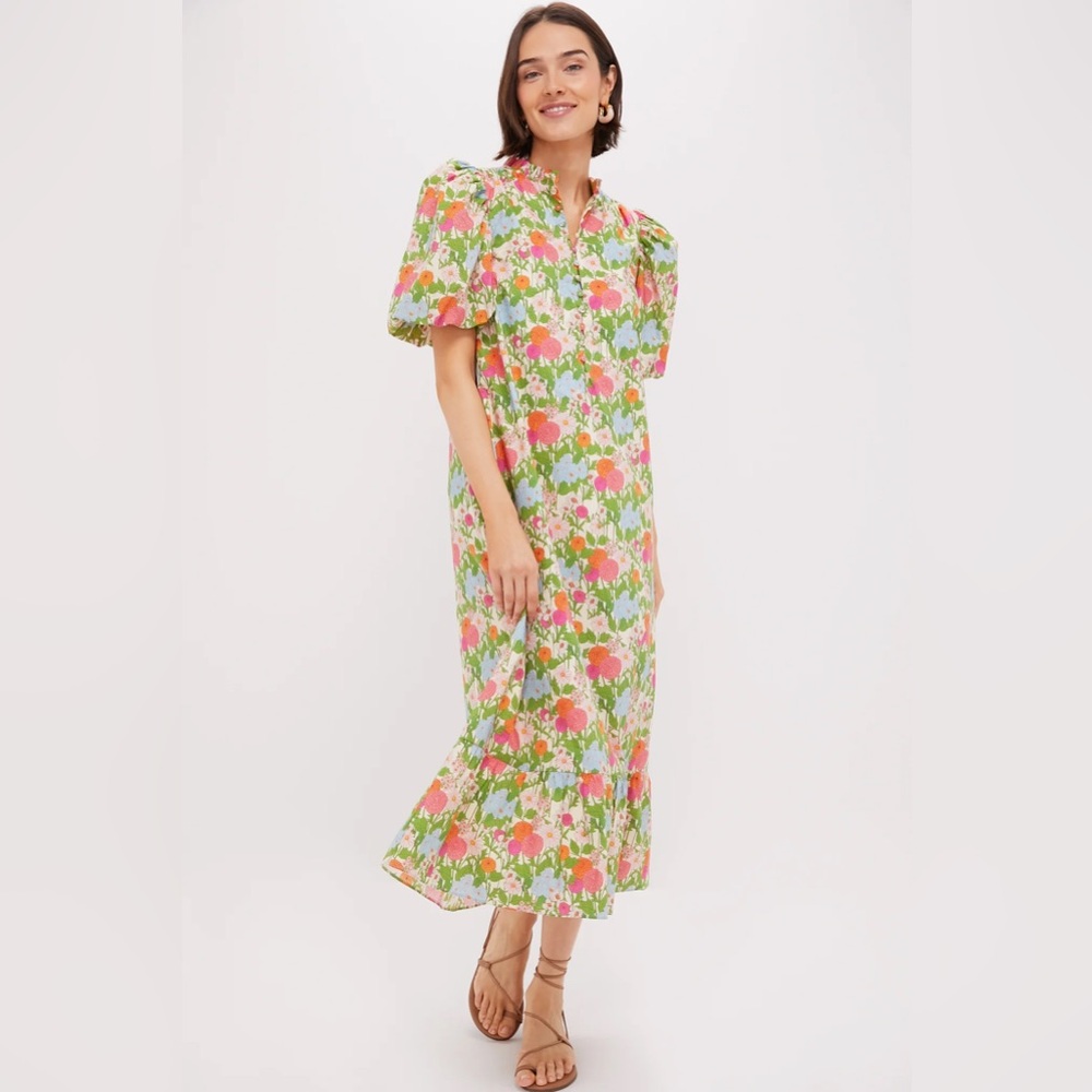 Tuckernuck Hyacinth House Multi Green Begonia Floral Mimi Midi Dress
